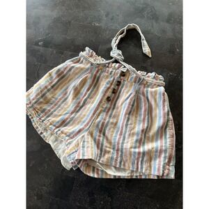 American Eagle Striped Paperbag High Waist XS Shorts Linen Blend Festival Boho